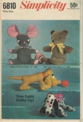 6810 SIMPLICITY 1966 3 STUFF DOGS MOUSE BEAR PATTERN UNCUT 